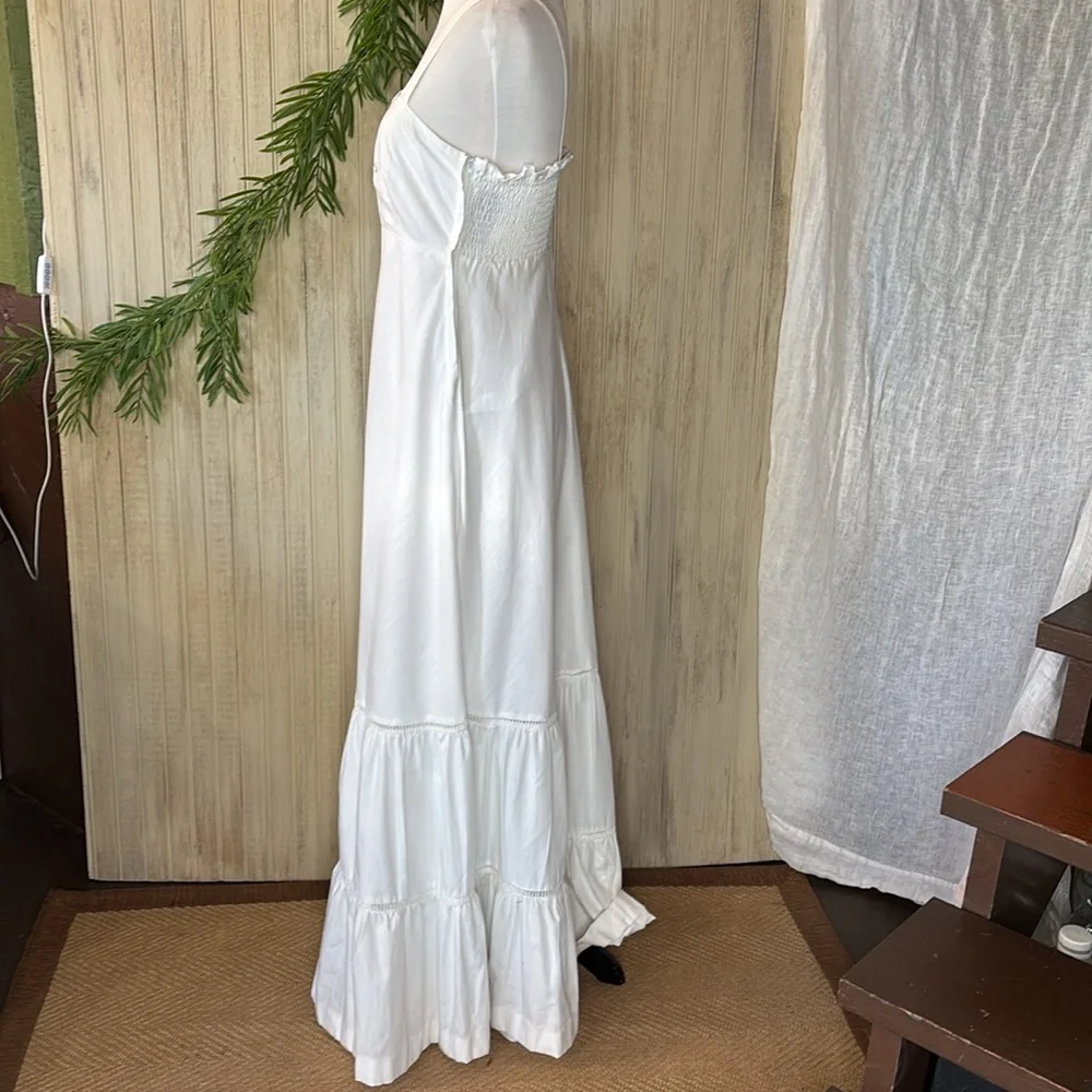 Vintage 1976 Young Edwardian White Cotton Maxi Sundress, Floral Embroidery, EUC - Picture 5 of 15